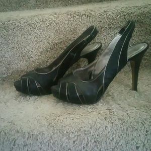 Nine West Black suede & silver slingback heels